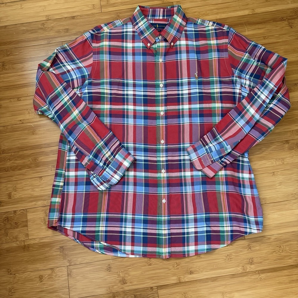 Ralph Lauren Classic Fit XL Plaid Button Down Shirt Multicolor Tan Pony‎ Logo